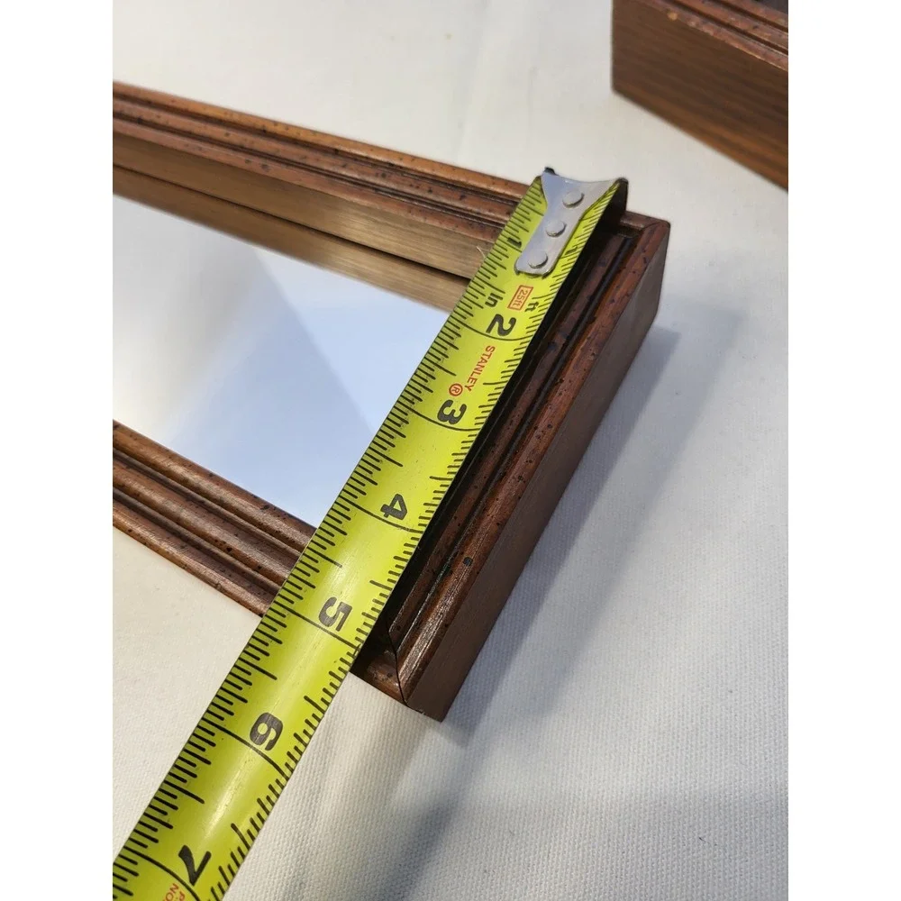 Vintage Wood Shadow Box Mirror Set 2 Piece Speckled Walnut Finish Wall Decor